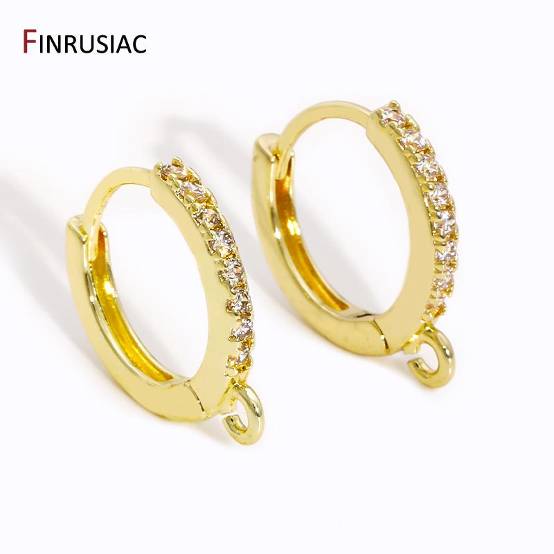 14K/18K Gold Plated Brass Round Earring Hooks Clasps Fittings,Inlaid Zircon Earring Fixtures For DIY Earring Making Accessories