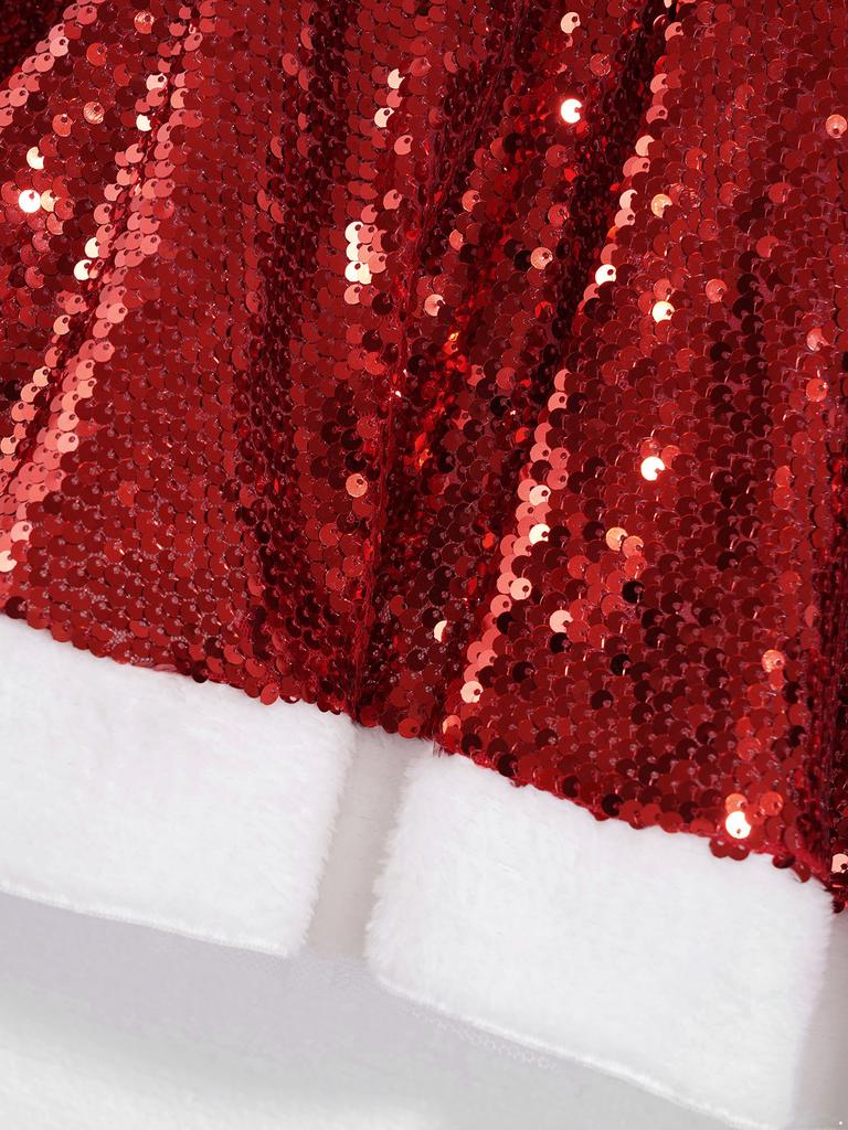 Julebordkjole for jenter Ermeløs Paljettdesign Matchende Hattsett Danseopptredelseskostyme