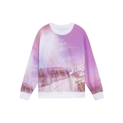 Li Ning Sports Trend Series Landscape Pattern Printed Long Sleeve Sweatshirt Women Sweatshirt Multicolor AWDS202-1