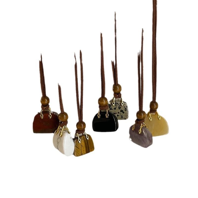 Design Sense Tiger'S Eye Stone Natural Stone Bag Pendant Necklace Women'S Autumn And Winter Fashion Versatile Neck Chain Sweater Chain