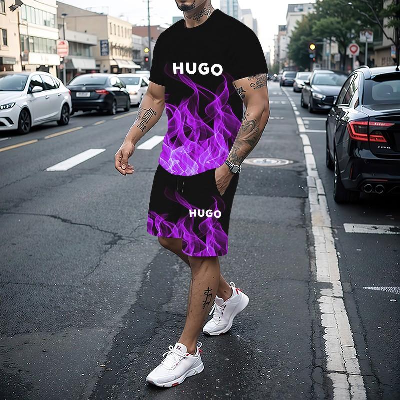 Letni Nowy Męski Zestaw 2025 Modna Odzież Sportowa Męska Koszulka z Krótkim Rękawem + Zestaw Spodenek Sportowych Męska Codzienna Odzież Męska