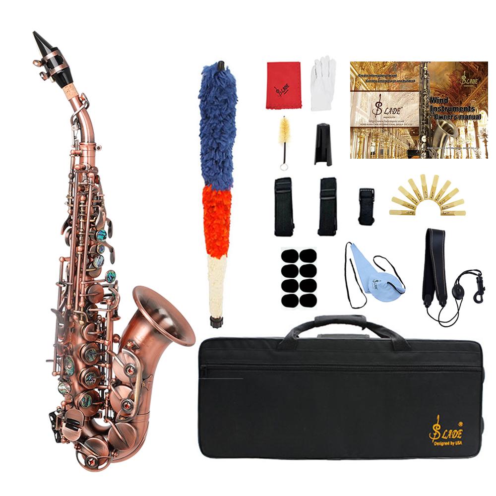 SLADE Bb Soprano Saxophone Brass Body B Flat Sax Engraved Floral Saxofon with Case Reeds Woodwind Instrument Parts & Accessories