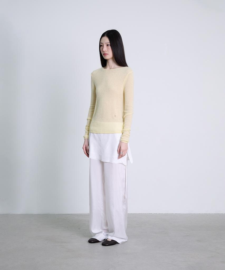 Deoaeteus Alpaca Wool Sheer Boatneck Pullover_Yellow