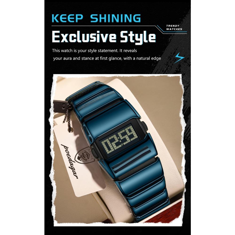 POEDAGAR Top Original LED Men Watch Waterproof Week Calendar Alarm Man Wristwatch Sport Stainless Steel Electronic Men's Watches