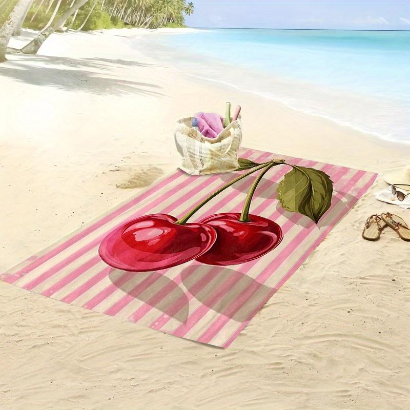 Retro Cherry Design Vintage Beach Towel, Soft Microfiber Oversized for Swimming Travel Camping