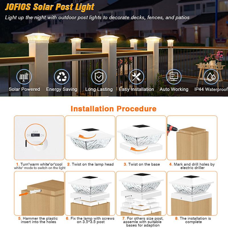 D2 1pc For 3.5x3.5 4x4 4.5x4.5 5x5 Posts In Garden Decor Outdoor Waterproof 2 Mode Post Lights Solar Powered Deck Fence Lights