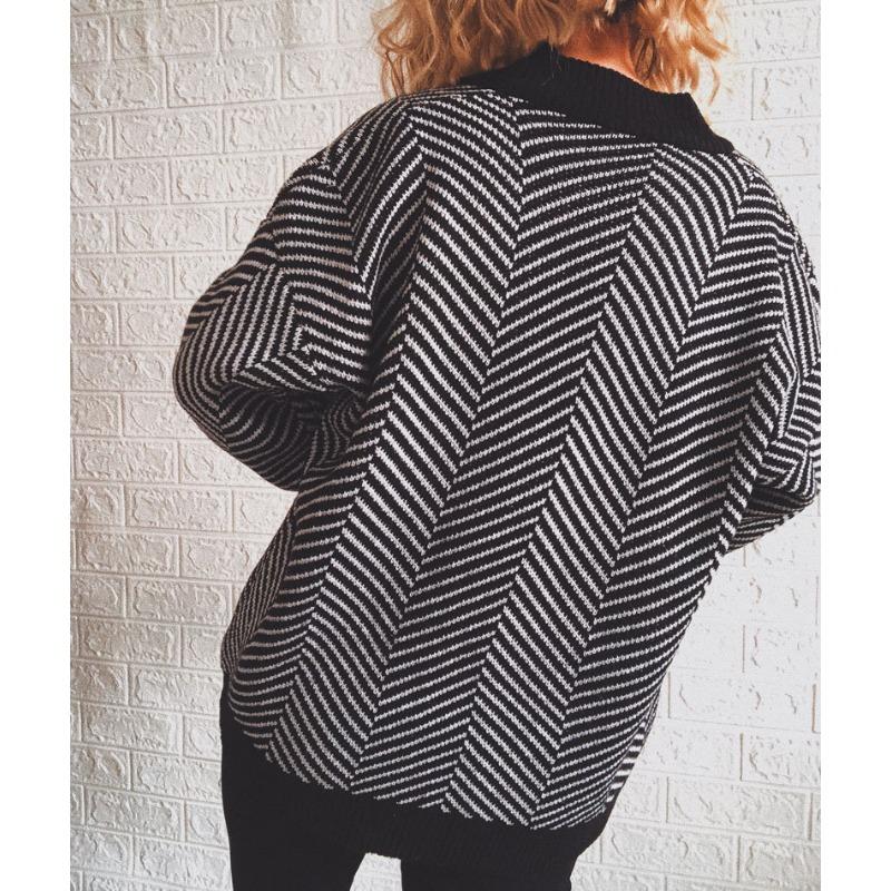 Striped Knitted Cardigan Women's Loose Sweater Single Breasted Buckle Casual Long Sleeved Jacket Warm Comfortable Commuter Tops Autumn and Winter