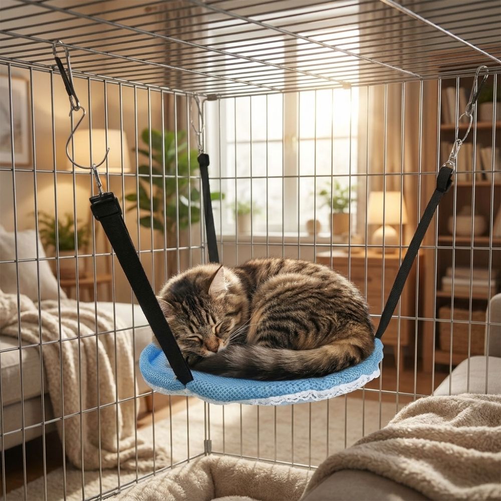 Breathable Mesh Cat Hammock Adjustable Lanyard Pet Cage Hammock  Cage Accessories