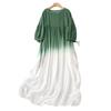 8973 Five-Sleeve Plus Size Gradient Cotton Linen Dress - Loose-Fit Early Autumn Style