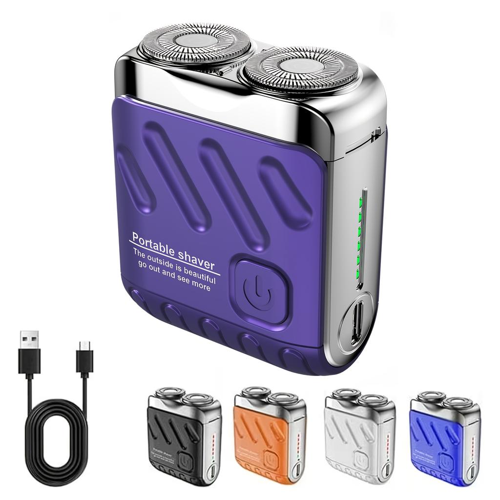 Men'S Electric Shaver with Dual Blades - Fast-Charging USB-C, Long-Lasting Lithium Battery, Compact & Portable Design - Orange/ Metallic Accents