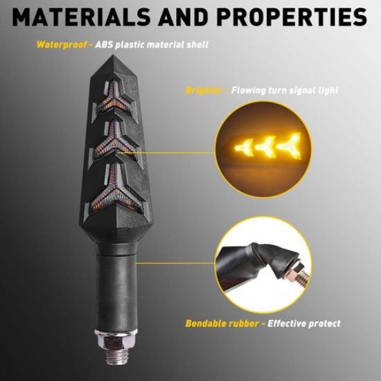 Amber 12V Running Motorcycle LED Dynamic Turn Signals Flowing Light Lamp Blinker