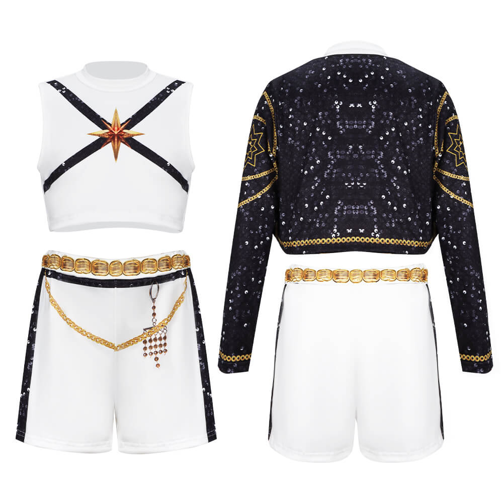 Dětské Rumi Zlaté jevištní oblečení Cosplay kostým Lovec démonů Maškarní šaty Hra na role Halloween Karnevalová párty Oblečení