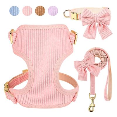 Hundehalsband, Geschirr, Leine, Set aus atmungsaktivem Mesh, Hundegeschirr, Weste, süße Haustierhalskette mit Schleife und Laufleinen, verstellbar für Hunde