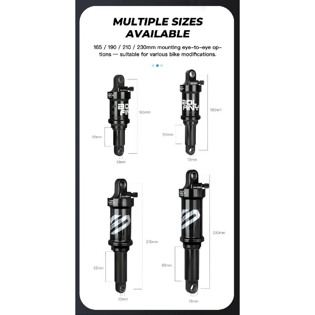 BOLANY Soft Tail Bike Air Rear Absorber Mountain Bike Rear Shock Suspension XC DH Shock MTB 165/190/210/230mm Bike Parts
