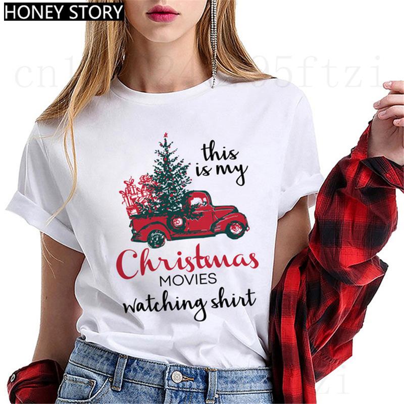 Fashion Cartoon Christmas Tree Graphic Women T-Shirts Summer Short Sleeve O-Neck Female Tops Streetwear Y2K Clothing