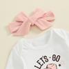 Baby Girls Fall Outfits Letter Print Long Sleeves Romper and Elastic Ribbed Flared Pants Headband Set 3 Piece Clothes