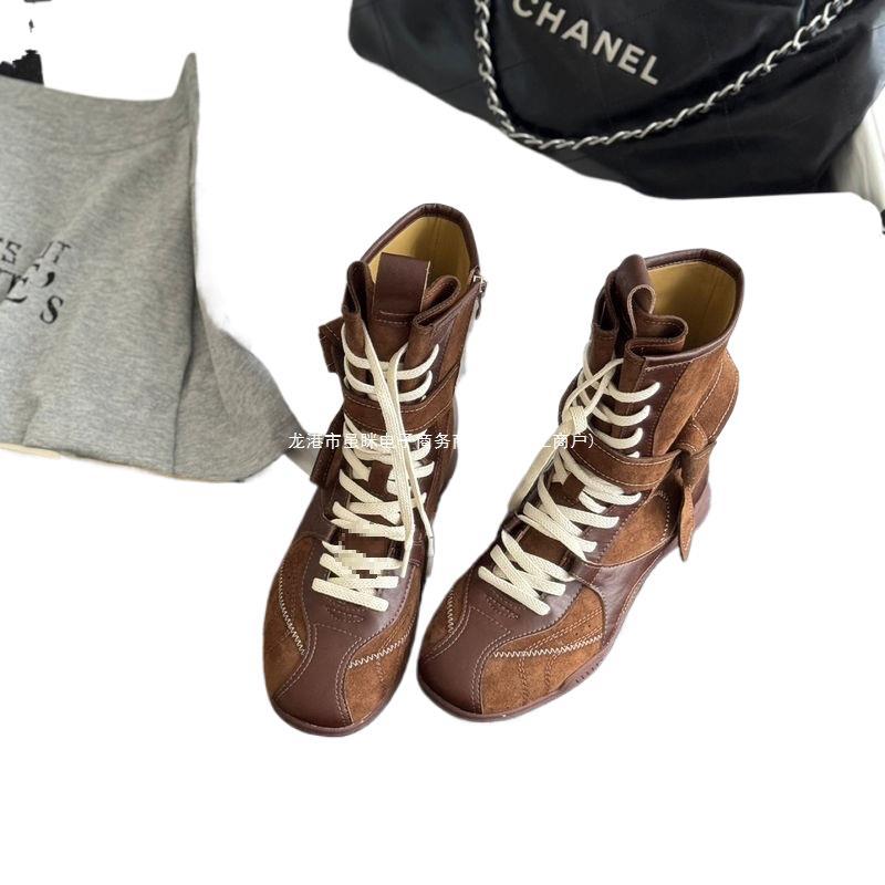 Retro Dexun Martin Boots Casual Sports Short Boots Early Autumn New Versatile Boxing Boots Round Head Medium Boots Western Boots Women