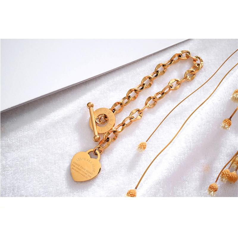 European and American Titanium Steel Ladies O-shaped Chain Love Motto Couple Rose Gold Lock Design Bracelet Gift