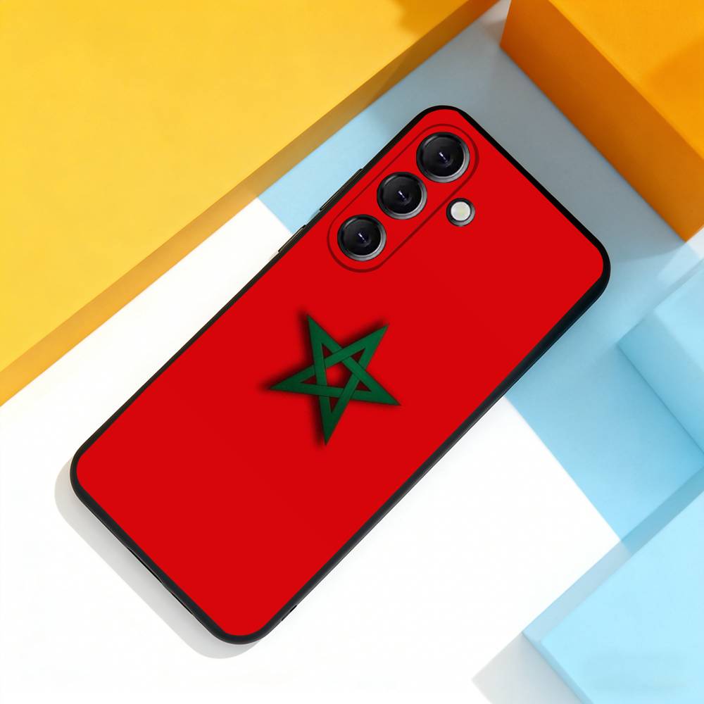 Custodia per Telefono con Mappa Bandiera del Marocco M-Maroc Per Samsung Galaxy A 22,71,53,52,51,72,73,5G,Note,J7,8,9 Copertura Nera Morbida