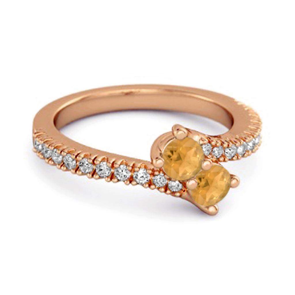 Citrine Double Row Bypass Embrace Ring - 925 Sterling Silver Rose Gold Vermeil