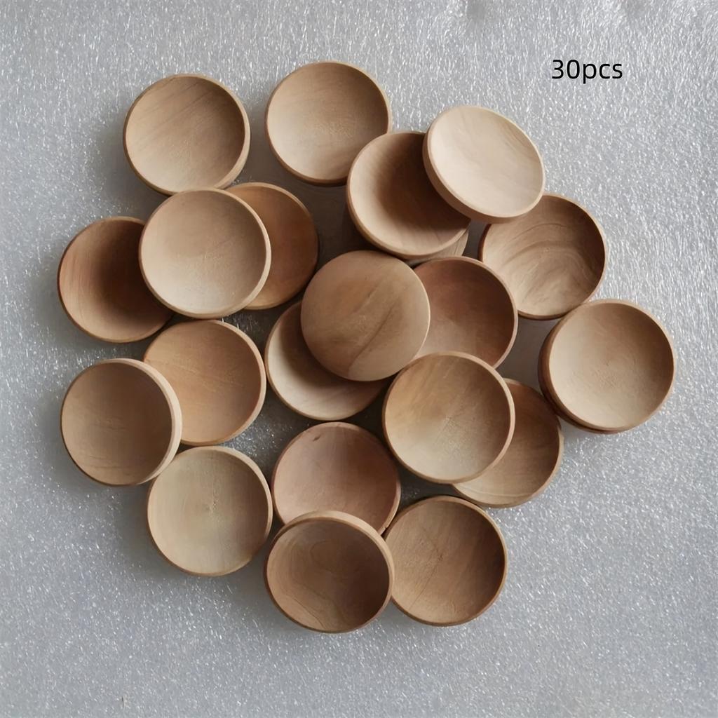 30pcs Wooden Landscape Decorations, Round In Shape Measuring 3.5 X 5 Cm, Featuring One Concave Side and One Convex Side, Ideal for DIY Projects.