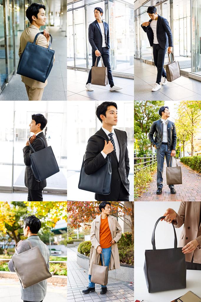 Tote genuine [SONNE] bag, leather, men's, black, SO-SOX019-BK