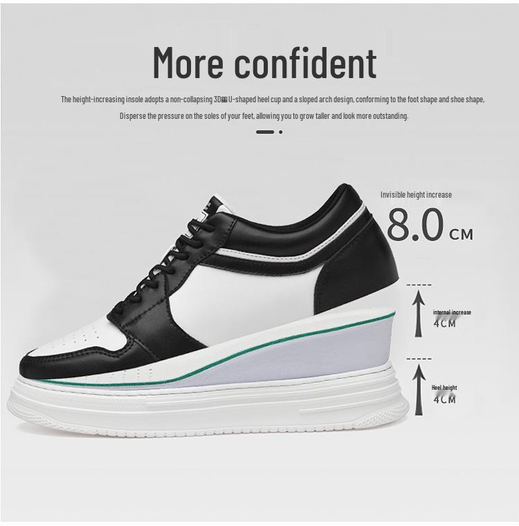 Men's Height Increasing Platform Board Shoes - Thick Sole, Color Blocking, Spring Low-Top Cowhide Sports Sneakers
