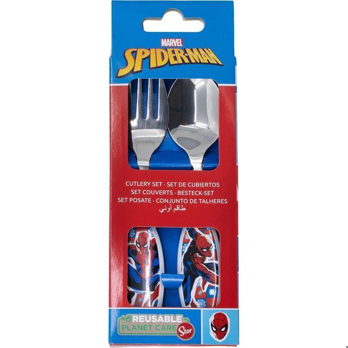 Tataway Ensemble de 2 couverts Spiderman bleus et rouges en acier inoxydable pour enfants Marvel avec bouts arrondis