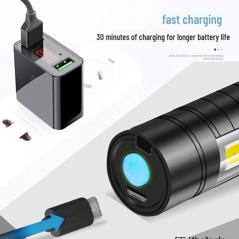 COB Strong Light Flashlight: Portable USB Rechargeable LED Mini Flashlight with Retractable Design and Customizable Logo.