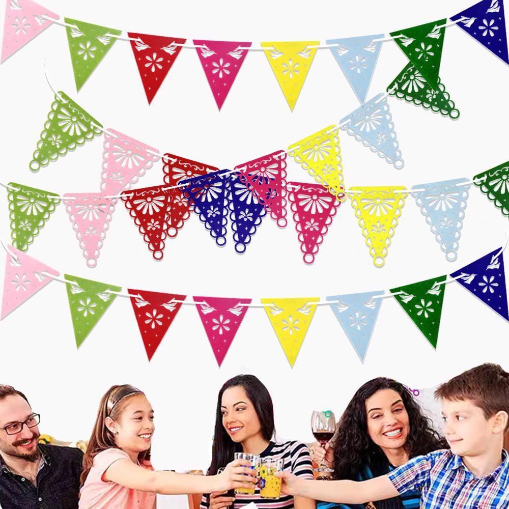 The Party Decoration Features Non-woven Fabric Hollowed-out Triangular Flags and Colorful Flags for the Atmosphere of the Day of the Dead On May 5th