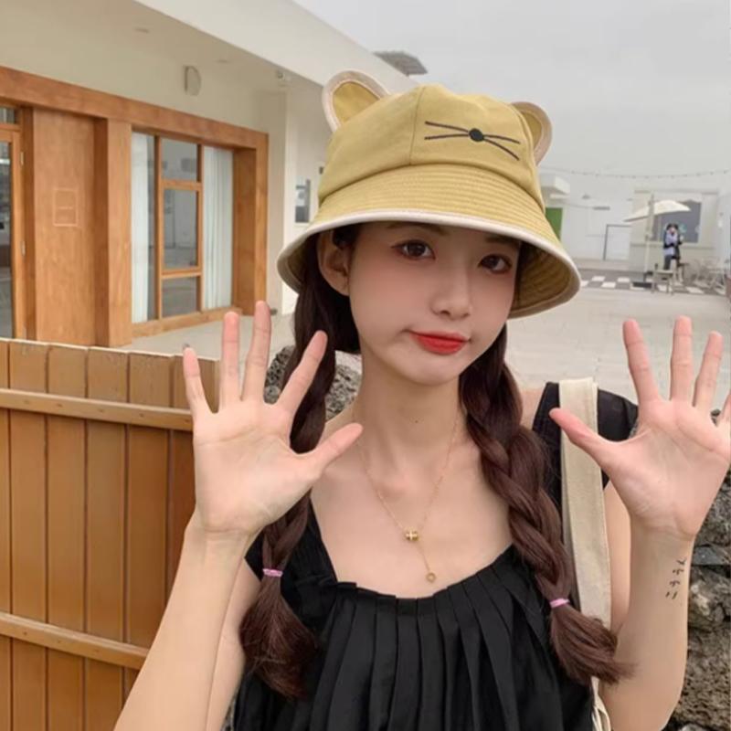 Fisherman'S Hat With Cat Ears Sun Hat, Street Style Hat For Women