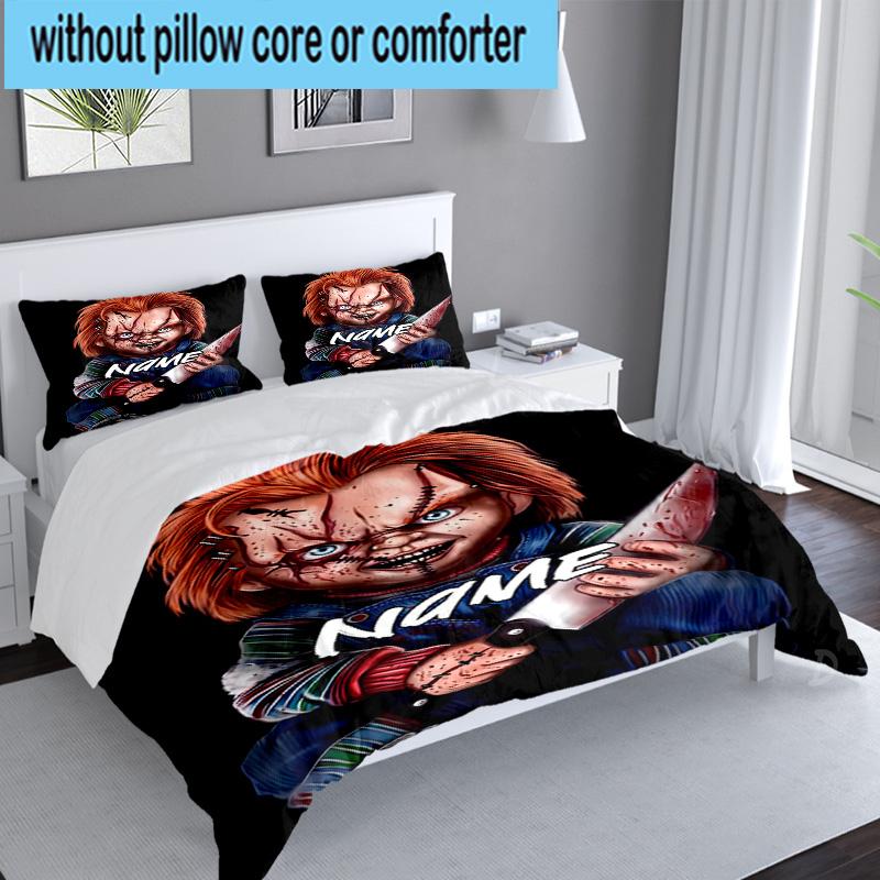 Custom Name 3PCS Chucky's Bloody Tale Bedding Set Including 1pc Duvet Cover And 2pcs Pillowcases for Bedroom, Dormitory Gift Home Decor