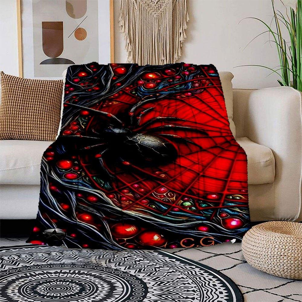 Red Spider Web Wall Art Print - Gothic Home Decor Blanket Flannel Throw Blanket for Sofa, Bed, Travel, Camping, Office 100x150cm
