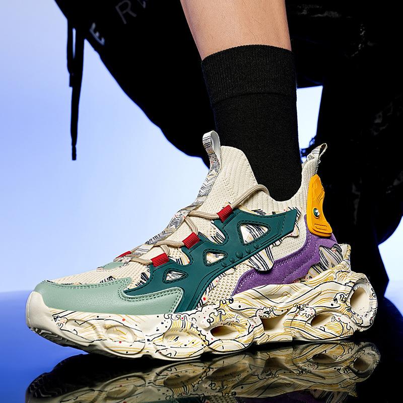 Large size men's shoes autumn breathable fly-woven mesh blade shoes ruffian handsome fried street sports leisure dad student shoes