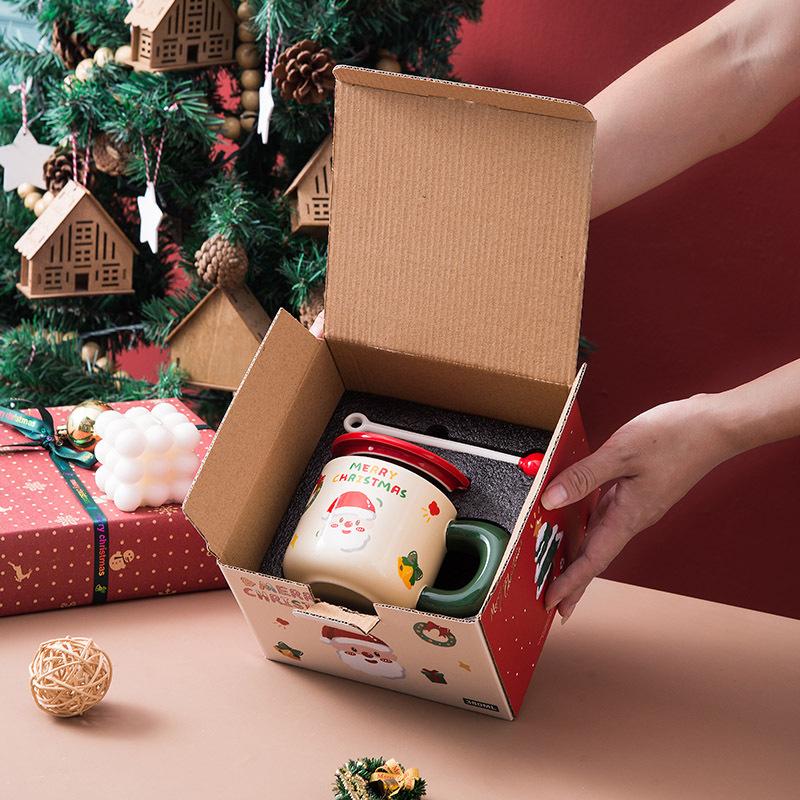 Christmas Creative Ceramic Mug Big Handle Cute Lid Spoon Coffee Mug Gift Box Gift Water Mug