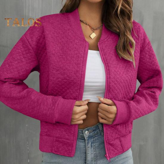 Damenjacke mit Rundhalsausschnitt, einfarbig, Reißverschluss, lockerer Thermo-Kurzmantel, elastische Bündchen, langärmelig, Pendeln, Dating, Frühling, Herbst, Wintermantel