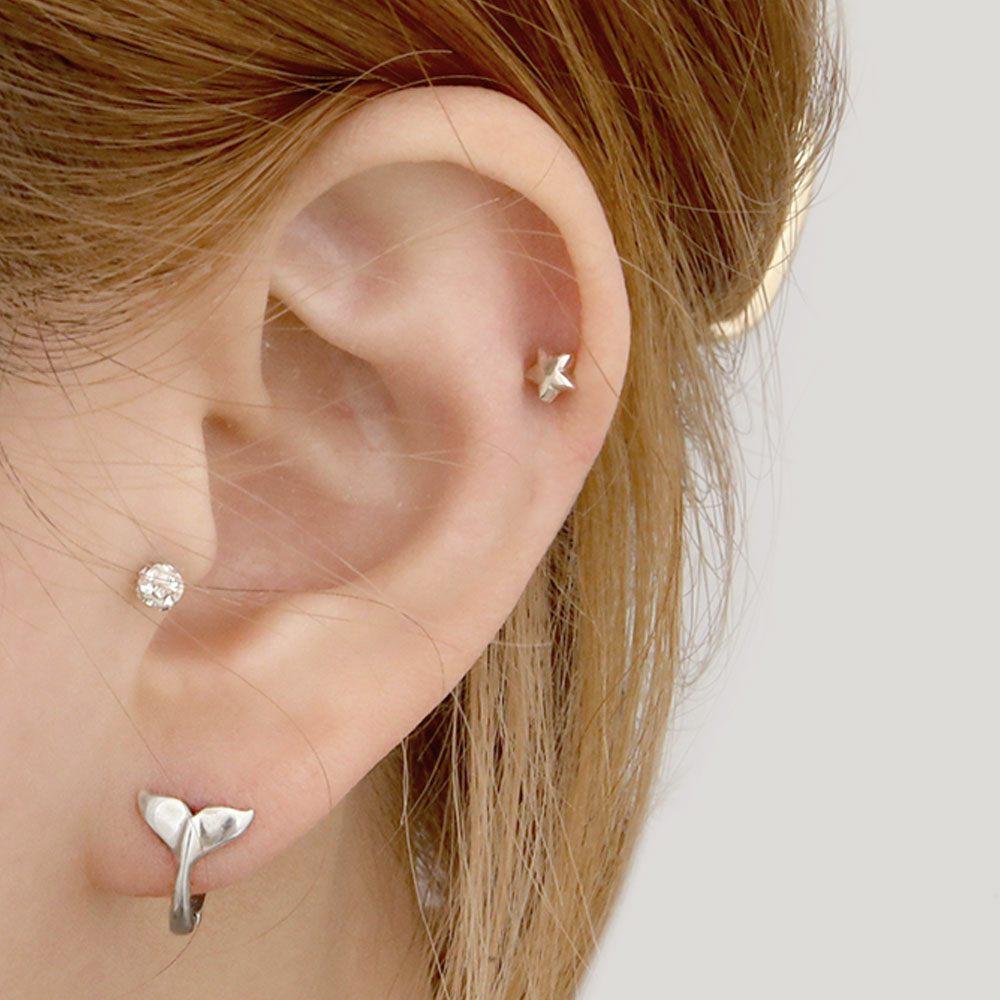 [Merry-Grin] 925 Silver Whale Tail Ring Earrings
