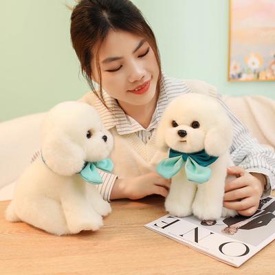 Cute Simulation Bow Tie Teddy Dog Doll Plush Toy Puppy Dog Doll Children Companionship Soothing Doll