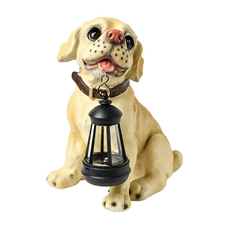 Porch Dog Statue with Hanging Light Garden Figure for Lawn Edge, Flower Row and Entry Display
