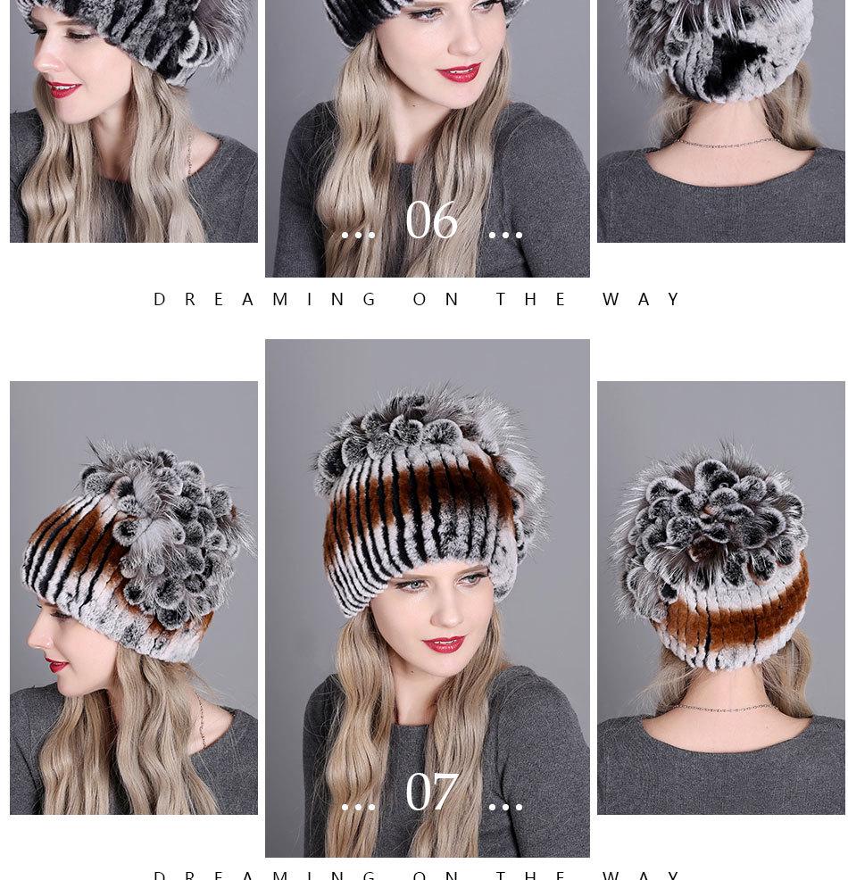 Damska europejska i amerykańska zimowa czapka z grubej wełny z futrem z królika ottera i kwiatem z boku