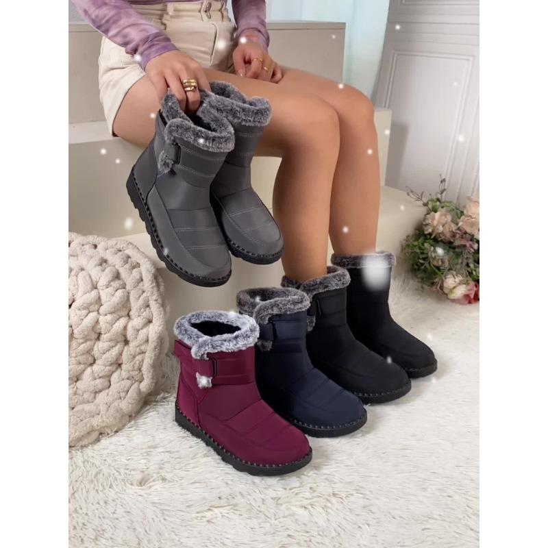 Dámské tepelně izolované zimní sněhule s plyšovou a protiskluzovou gumovou podrážkou - Jednobarevné zelené/šedé - Trakce do každého terénu, Rozšířené velikosti