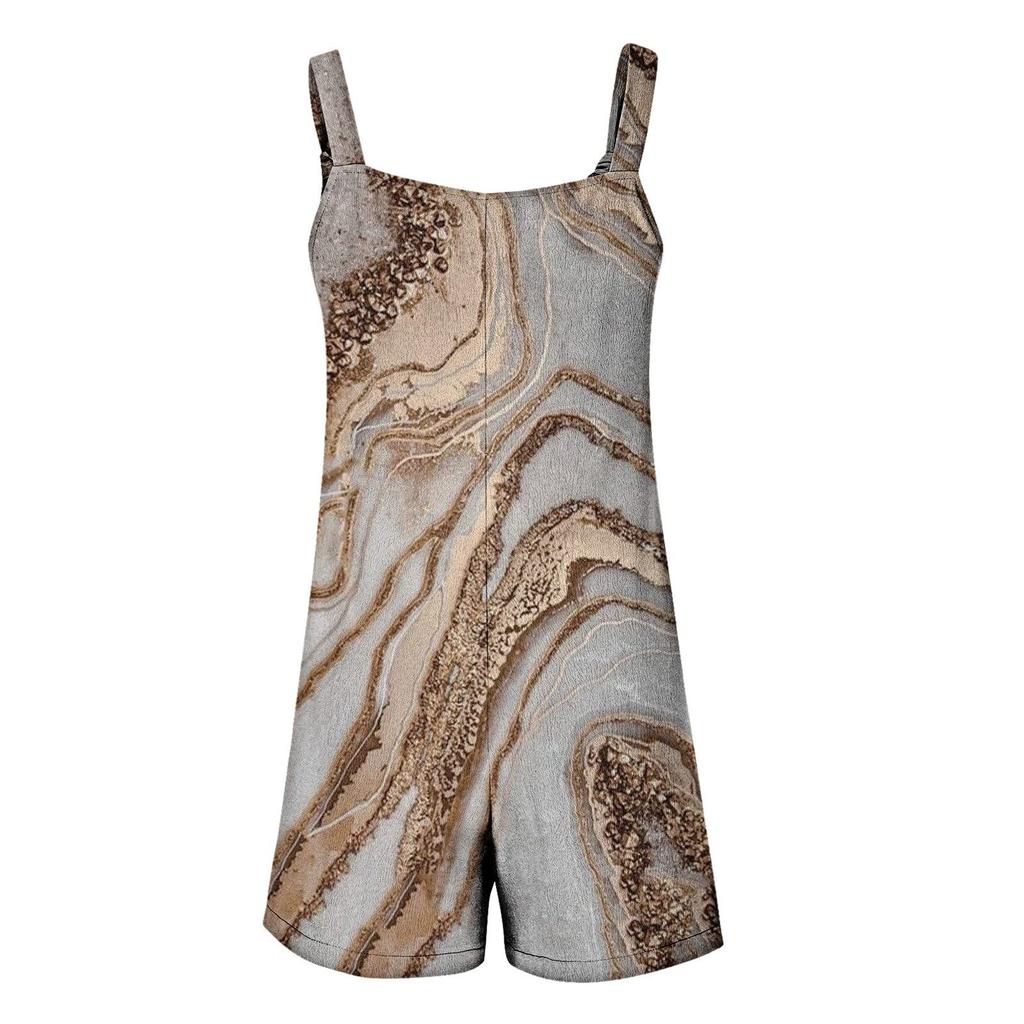 Women's Spring Summer Print Casual Sleeveless Pocket Loose Adjustable Sling Jumpsuit