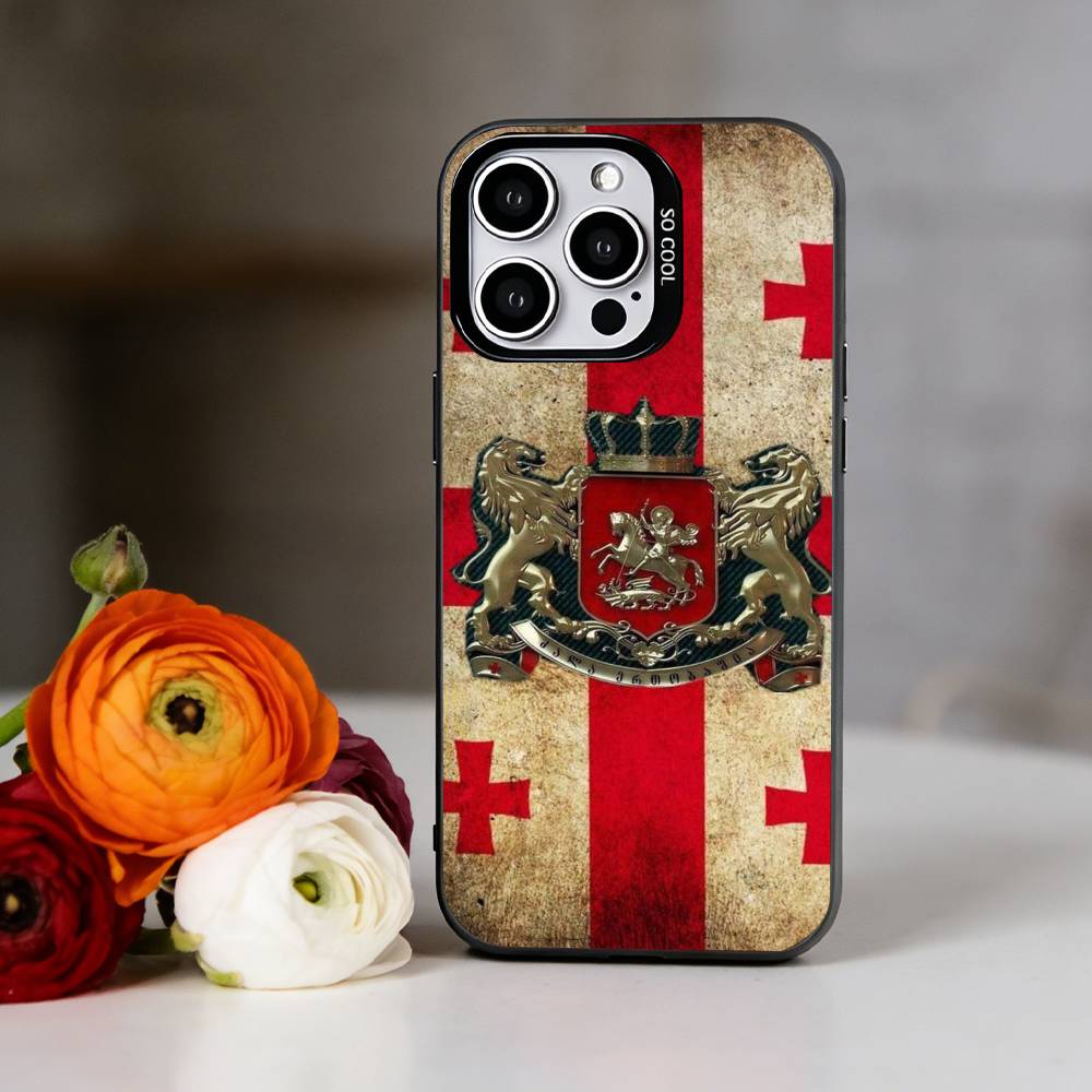 Georgia Flag Phone Case For iPhone 17,16,15,14,13,12,11 Plus,Pro Max,XS,Colorful Silver Phone case Funda Cover