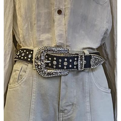 Breiter Gürtel Jeansgürtel Strass Diamant Dekoration Modisch Vielseitig Kreuz Mikrofaser Simulationsleder Unisex
