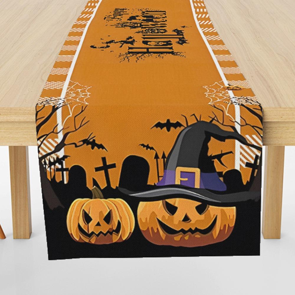 Festive Reindeer Pine Printed Table Runner Heatproof Linen Fabric Tablecloth for Home Decoration