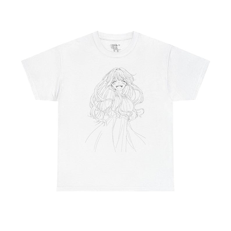 Minimalistischer Linienkunst-Skizzenstil Anime-Schulmädchen in Matrosenuniform Mit Peace-Zeichen Niedlich Kawaii Japanische Manga-Ästhetik Übergroßes Grafik-T-Shirt