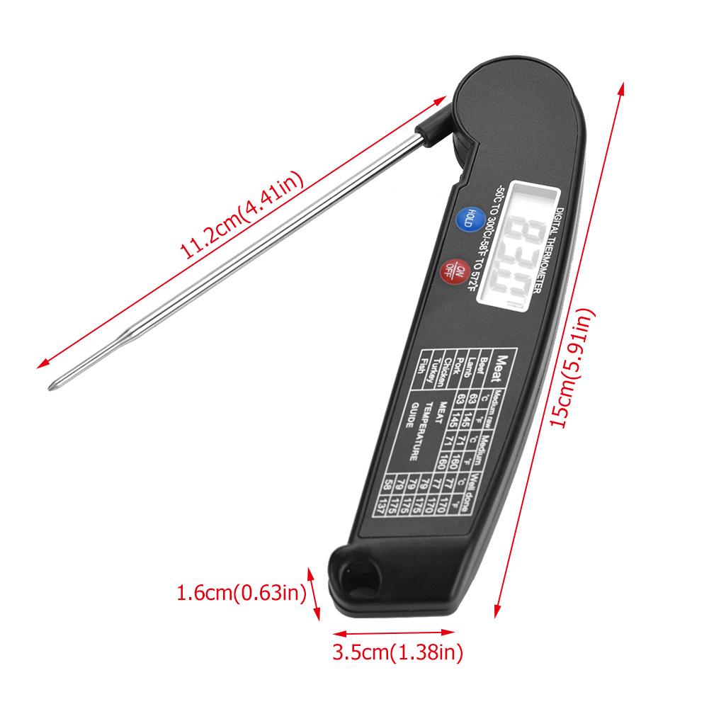 LCD Digital Food Thermometer with Foldable Probe Kitchen Cooking BBQ Grill Temp Tester Black