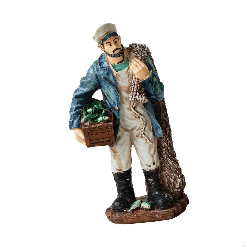 Statua del Pescatore Figurina Decorazione da Tavolo Decorazione per la Casa Regalo di Natale Scultura Resina Marinaio