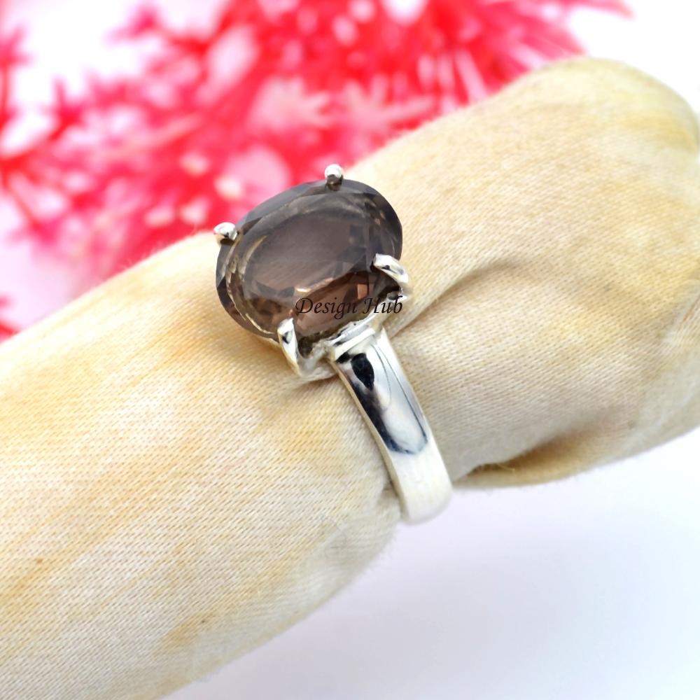 Rauchquarz Edelstein 925 Sterling Silber handgefertigter Ring für Weihnachtsgeschenk