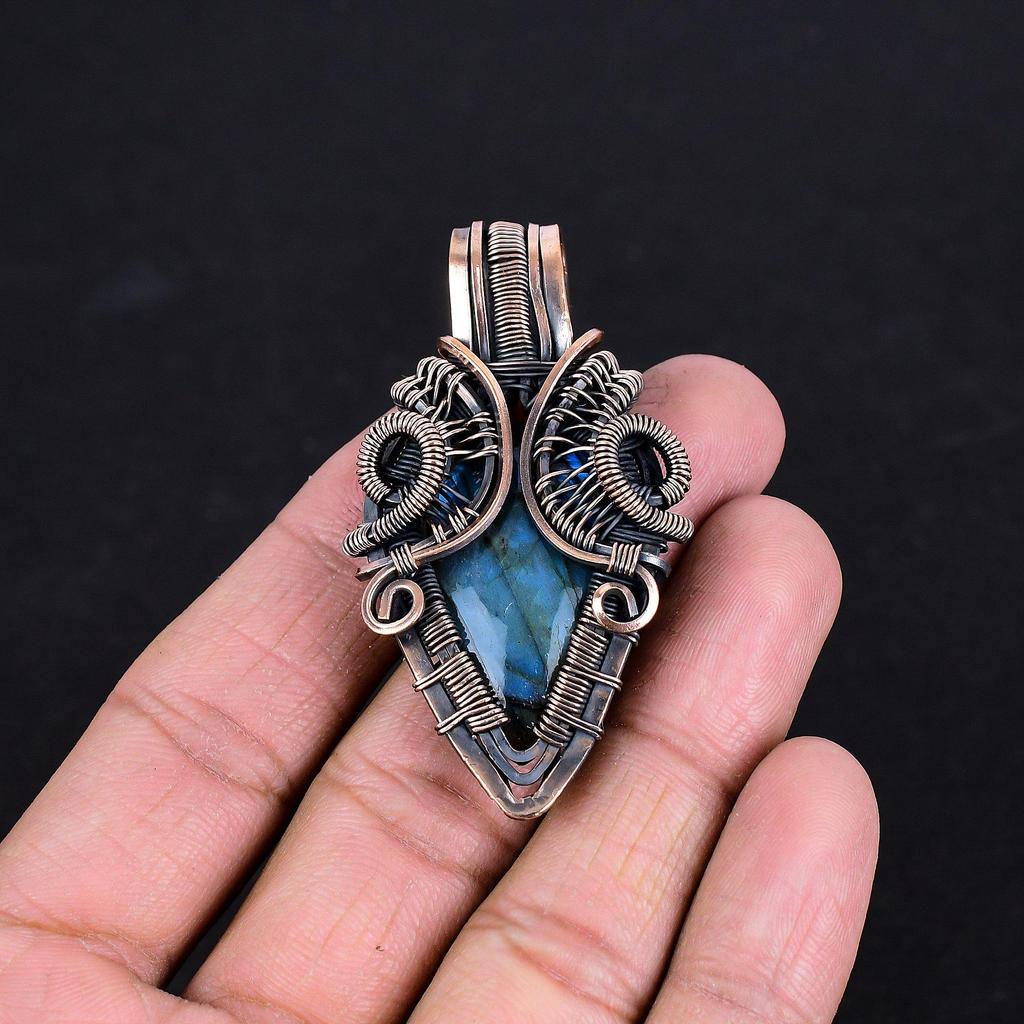 Labradorite Pendant, Handmade Gemstone , 999 Copper Wire Wrapped Pendant Antique Jewelry, For Gift Silver Jewelry
